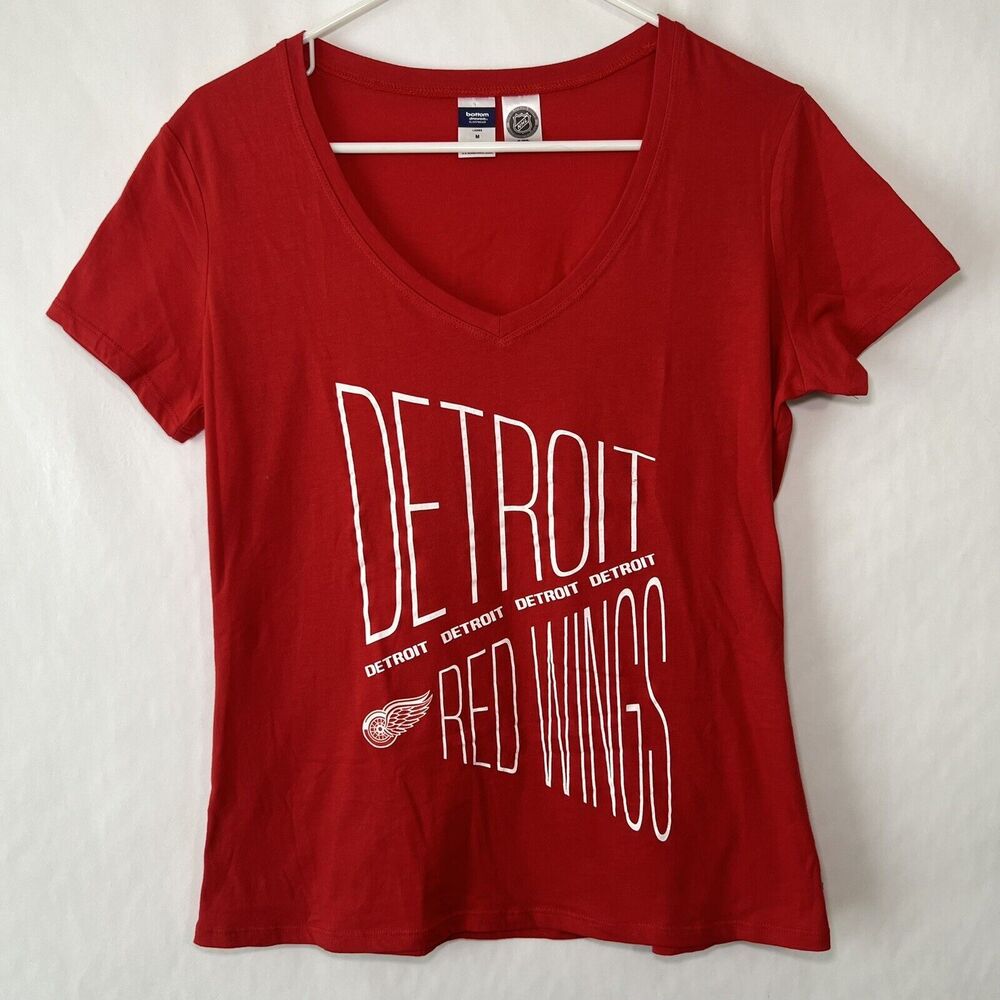 Detroit Red Wings V Neck T Shirt Womens Size Medium Bottom Drawers Short Sleeve